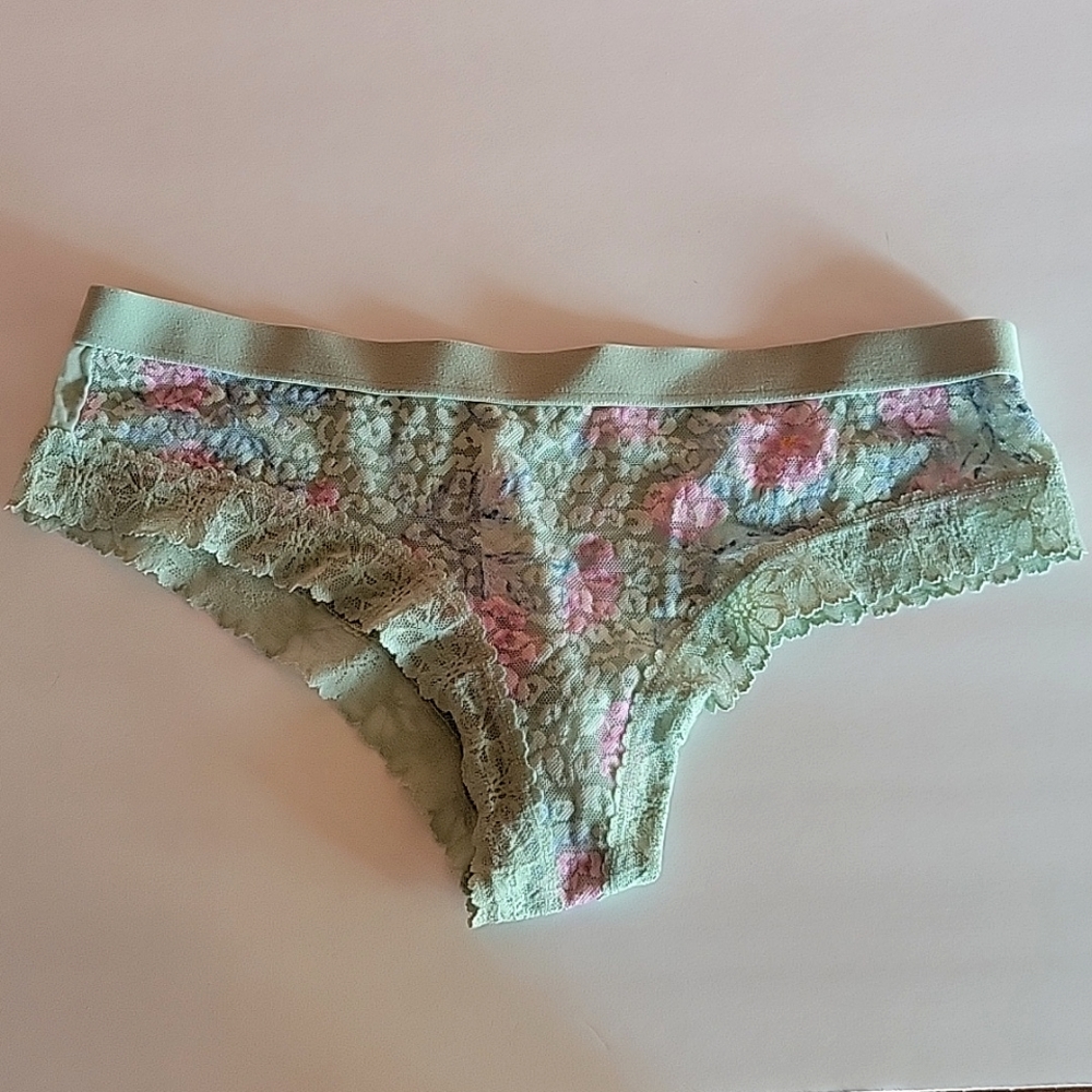 PINK teal floral lace panties size large